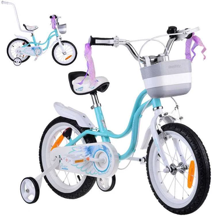 RoyalBaby žavus dviratis 14" Little Swan juostelės krepšelio šoniniai ratai RB14-18