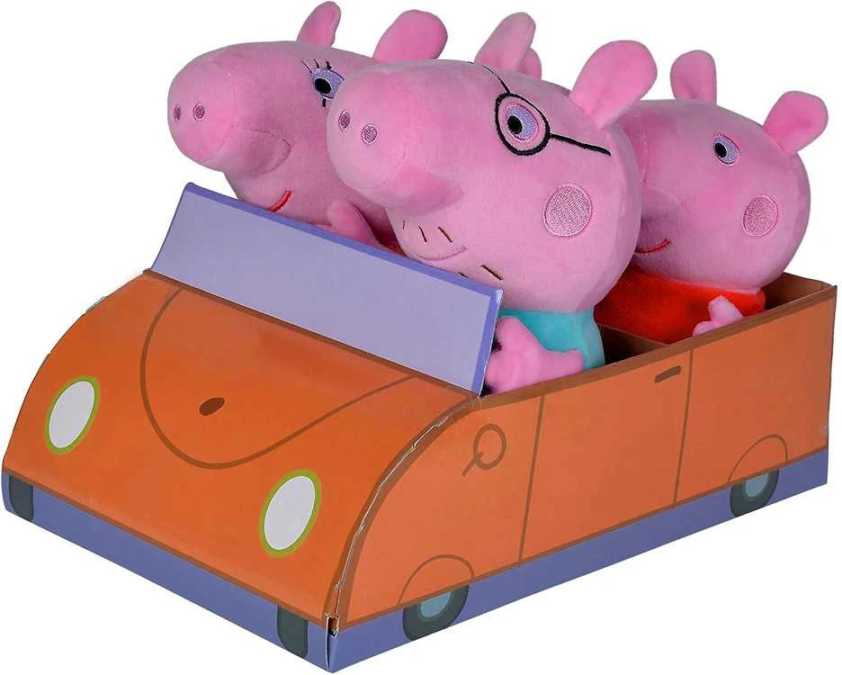 Simba Mascot rinkinys Peppa Pig George Mom Dad Pig automobilyje