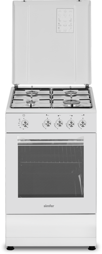 Viryklė Simfer | Cooker | 4401SGRBB | Hob type Gas | Oven type Gas | Baltas | Plotis 50 cm | Gylis 55 cm | 49 L