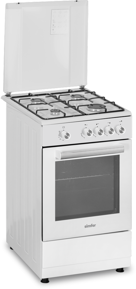 Viryklė Simfer | Cooker | 4401SGRBB | Hob type Gas | Oven type Gas | Baltas | Plotis 50 cm | Gylis 55 cm | 49 L