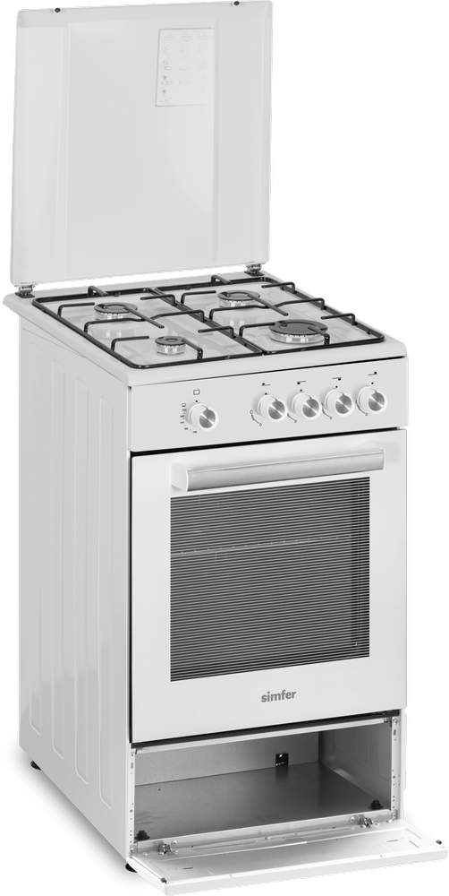 Viryklė Simfer | Cooker | 4401SGRBB | Hob type Gas | Oven type Gas | Baltas | Plotis 50 cm | Gylis 55 cm | 49 L