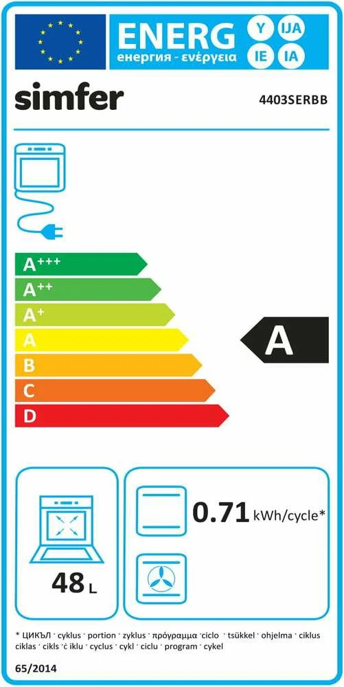 Mikrobangų krosnelė Simfer | Viryklė | 4403SERBB | Kaitlentės tipas Dujinė | Orkaitės tipas Elektrinė | Baltas | Plotis 50 cm | Gylis 55 cm | Elektrinis uždegimas | Energijos efektyvumo klasė A | 48 L