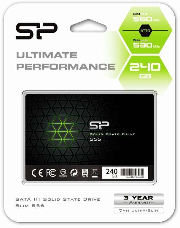 Silicon Power | S56 | 240 GB | SSD form factor 2.5" | Solid-state drive sąsaja SATA | Skaitymo greitis 460 MB/s | Rašymo greitis 450 MB/s