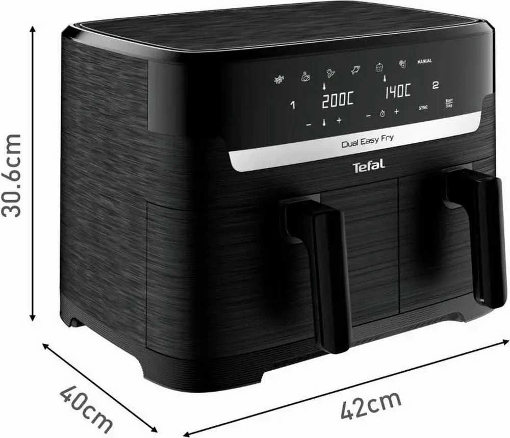 Gruzdintuvė TEFAL Dual Easy Fry Essential Airfryer | EY901N | Galia 2700 W | Talpa 8,3 L | Juodas
