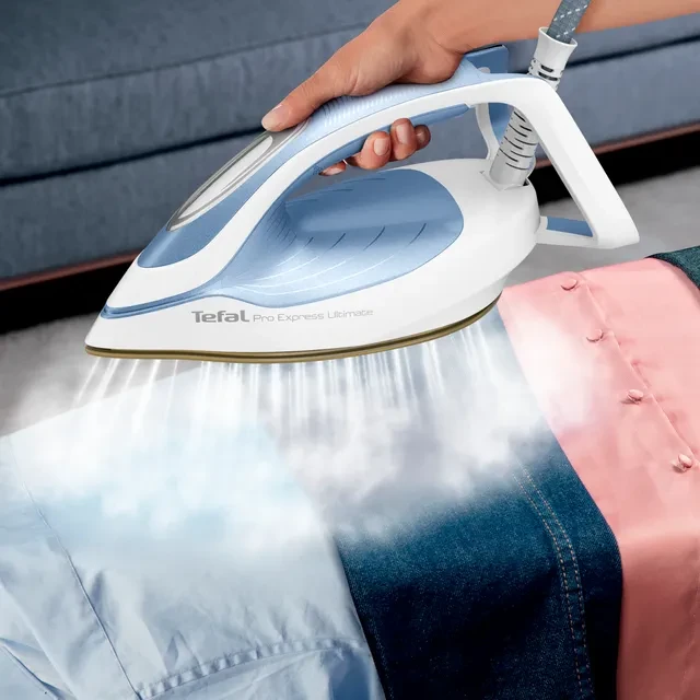 TEFAL | Steam Station Pro Express | GV9710E0 | 3000 W | 1,2 l | 7,6 baro | Automatinis išjungimas | Vertikali garų funkcija | Kalkių valymo funkcija | Baltas/Mėlyna