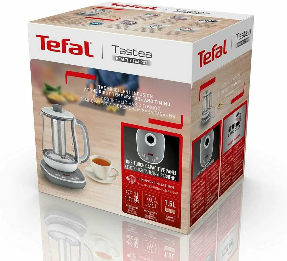 TEFAL BJ551B10 | Tea Virdulys | 1400 W | 1.5 L | Glass | 360° rotational base | Baltas/Pilkas