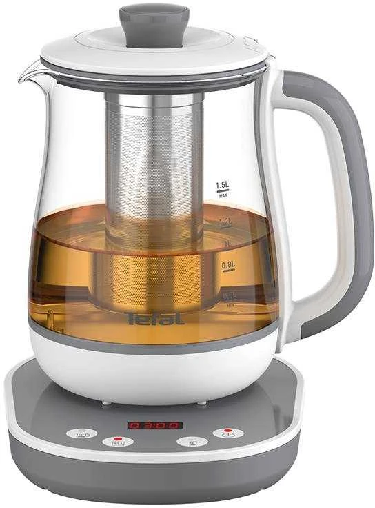 TEFAL BJ551B10 | Tea Virdulys | 1400 W | 1.5 L | Glass | 360° rotational base | Baltas/Pilkas