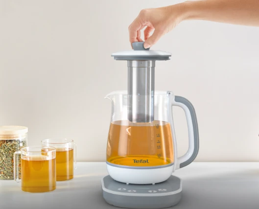 TEFAL BJ551B10 | Tea Virdulys | 1400 W | 1.5 L | Glass | 360° rotational base | Baltas/Pilkas