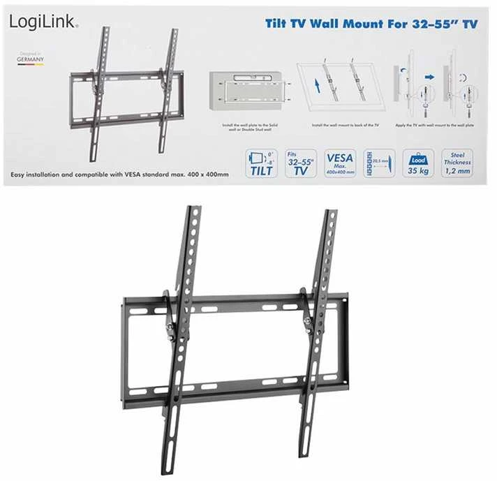Logilink BP0037 televizorius Sieninis laikiklis, 32"-55", pakreipiamas, mažas | Prisijungti | BP0037 televizorius Sieninis laikiklis, 32"-55", pakreipiamas, mažas | 32–55 " | Maksimalus svoris (keliamoji galia) 35 kg