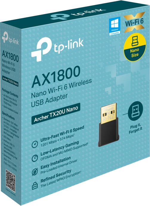 TP-LINK | AX1800 Nano dviejų dažnių „Wi-Fi 6“ USB adapteris | Archer TX20U Nano | USB 2.0