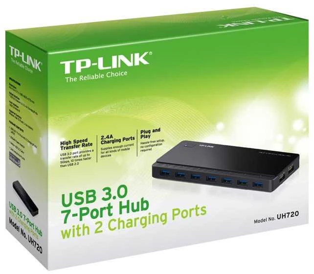 TP-LINK 7 jungtys USB 3.0 Hub su 2 maitinimo įkrovikliais jungtys 2.4A Max Desktop ir 12V/4A maitinimo adapteris