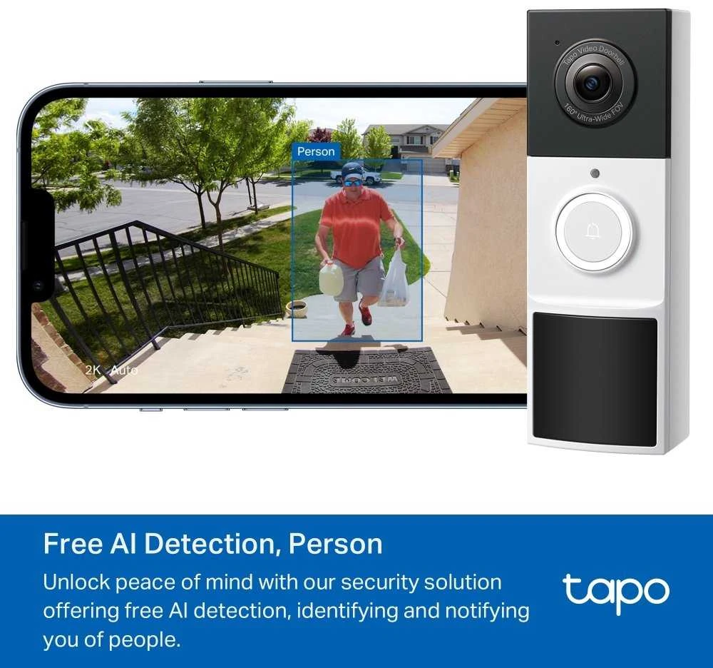 TP-LINK | Video Doorbell Camera | Tapo D210 | 3 MP | 1.18mm/F1.8 | IP65 | H.264 | Micro SD, Max. 512