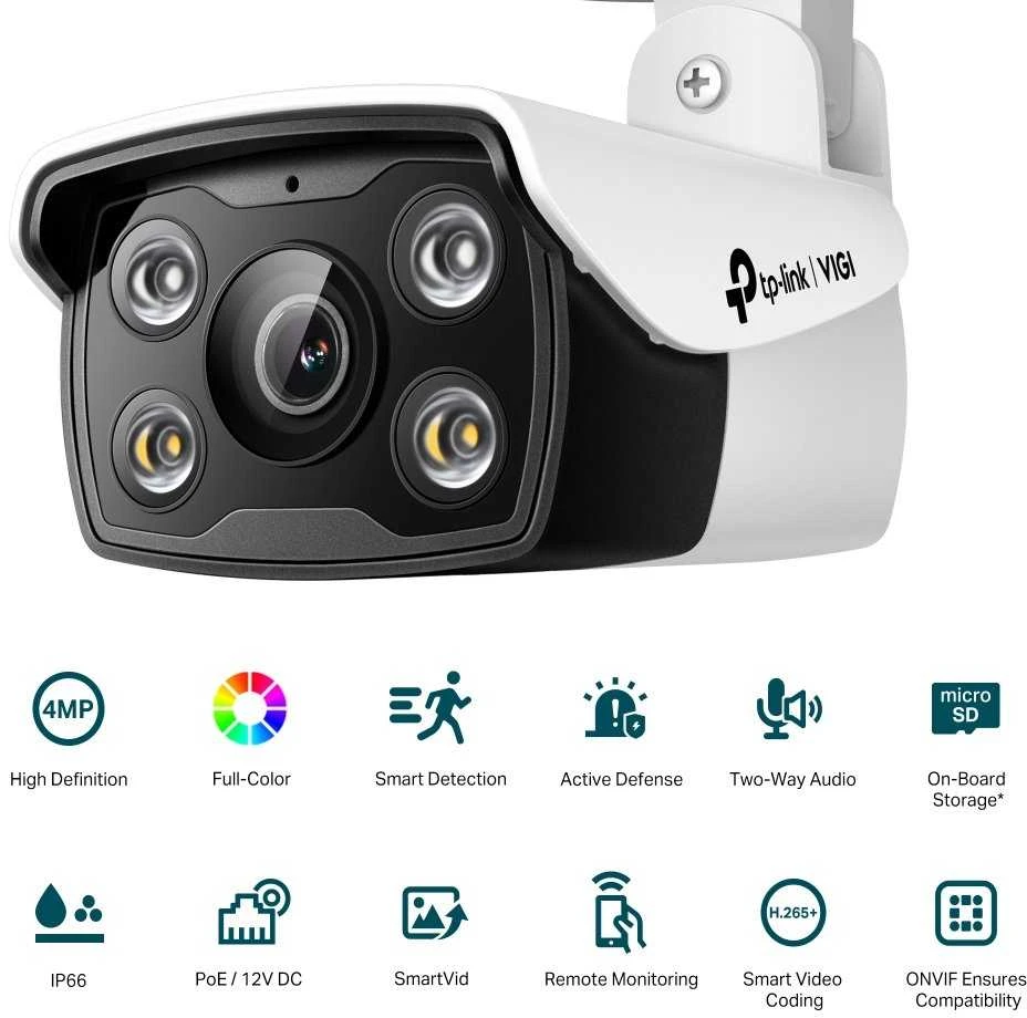 TP-LINK | VIGI 4MP lauko visų spalvų tinklo kamera | VIGI C340 | Kulka | 4 MP | 4 mm | IP66 | H.265+/H.265/H.264+/H.264 | MicroSD