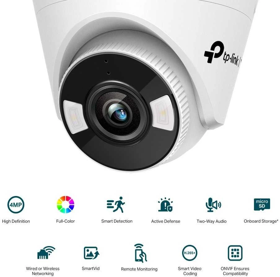 TP-LINK | VIGI 4MP visų spalvų bokštelio tinklo kamera | VIGI C440 | Kupolas | 4 MP | 4 mm | H.265+/H.265/H.264+/H.264 | MicroSD
