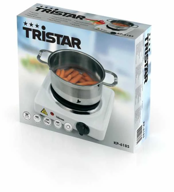 Tristar | Laisvai pastatoma stalo kaitlentė | KP-6185 | Degiklių / virimo zonų skaičius: 1 | Rotacinis | Elektrinis | Juodas, Baltas
