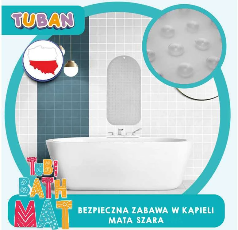 Tuban Anti-slip Bath Mat Tubi pilka 70x35cm ZA5973