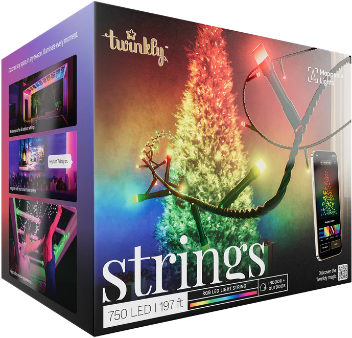 Twinkly Strings Smart LED 750 RGB, 60m, Juodas laidas|Daugiaspalvis