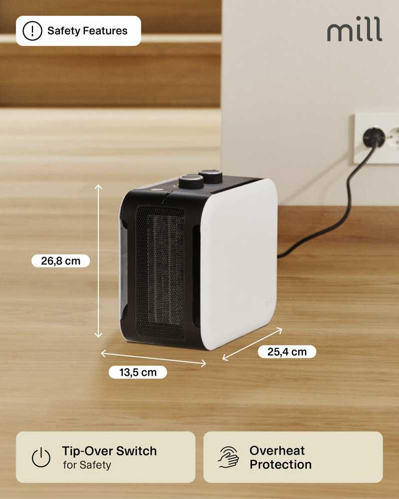 Mill | Compact PTC Fan Heater | CUS1800MECW | PTC Fan | 1800 W | Number of power levels 3 | Suitable for rooms iki 10-30 m² | Baltas