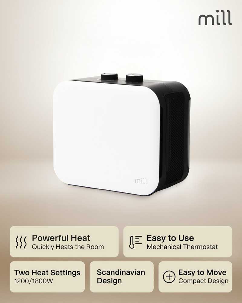 Mill | Compact PTC Fan Heater | CUS1800MECW | PTC Fan | 1800 W | Number of power levels 3 | Suitable for rooms iki 10-30 m² | Baltas