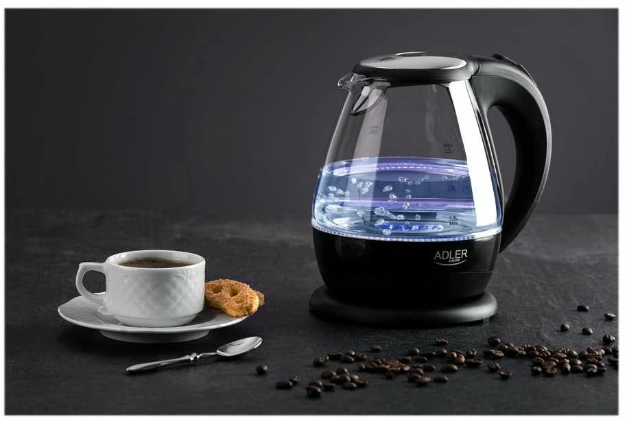 Adler | Virdulys | AD 1224 | Standard | 2000 W | 1.5 L | Glass | 360° rotational base | Juodas