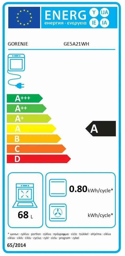 Viryklė Gorenje Cooker | GE5A21WH | Hob type Electric | Oven type Electric | Baltas | Plotis 50 cm | Grilling | Gylis 59.4 cm | 68 L