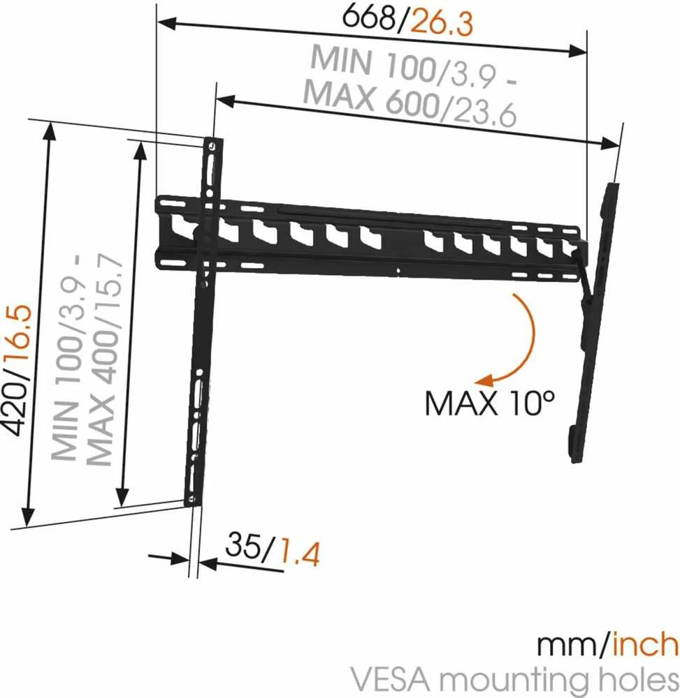 Vogels | Sieninis laikiklis | MA4010-A1 | Pakreipti | 40-65 " | Maksimalus svoris (keliamoji galia) 60 kg | Juodas