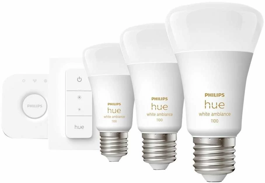 Išmanaus apšvietimo rinkinys Philips Hue 3x E27 lemputės + reguliatoriaus jungiklis