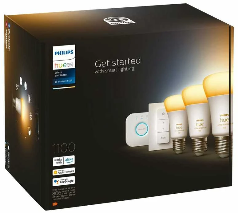 Išmanaus apšvietimo rinkinys Philips Hue 3x E27 lemputės + reguliatoriaus jungiklis
