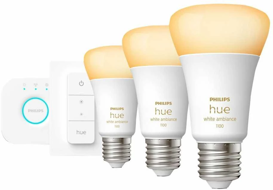 Išmanaus apšvietimo rinkinys Philips Hue 3x E27 lemputės + reguliatoriaus jungiklis