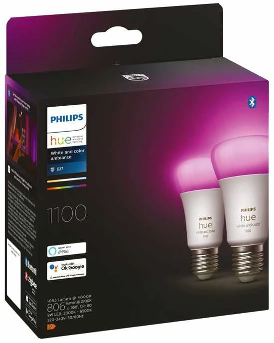 „Philips WCA 11W A60 E27“ 2 vnt. pakuotė | E27 | 11 W | Balta ir spalvota 2000K–6500K +16 milijonų spalvų | „Bluetooth“ ir „Zigbee“