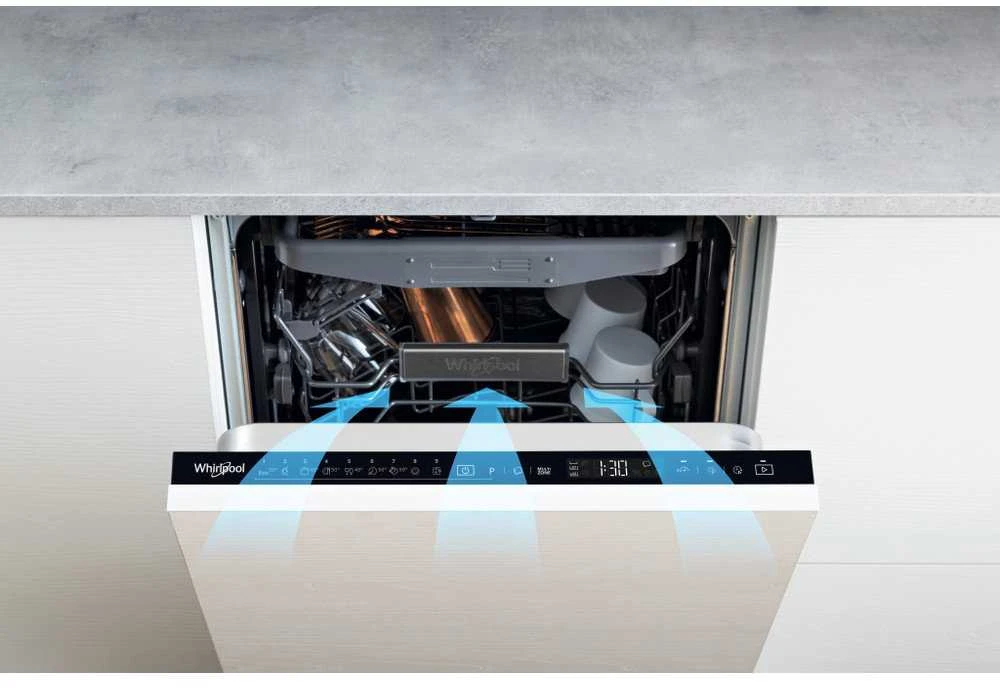 WHIRLPOOL Indaplovė WSIP4O33PFE, D energijos klasė (senas A+++), 45 cm, Powerclean PRO, Trečias krepšelis, 9 programos
