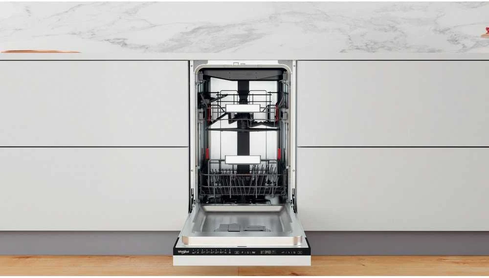 WHIRLPOOL Indaplovė WSIP4O33PFE, D energijos klasė (senas A+++), 45 cm, Powerclean PRO, Trečias krepšelis, 9 programos