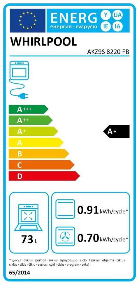 „Whirlpool“ orkaitė | AKZ9S 8220 FB | 73 l | Elektrinė | Hidrolizinė | Elektroninė | Garų funkcija | Konvekcinė | Aukštis 59,5 cm | Plotis 59,5 cm | Juodas