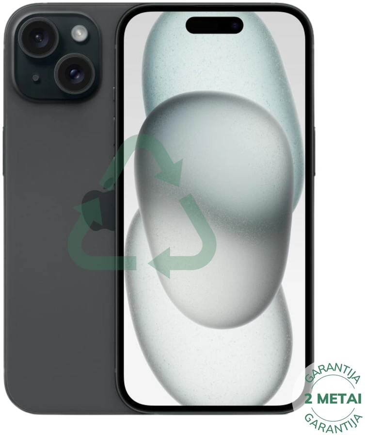 Apple Atnaujintas iPhone 15 Juodas 128GB (būklė kaip naujas)