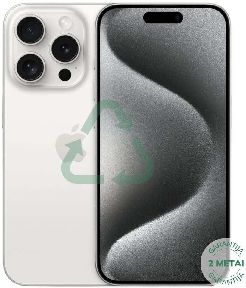 Apple Atnaujintas iPhone 15 Pro Max Baltas Titanium 256GB (būklė kaip naujas)