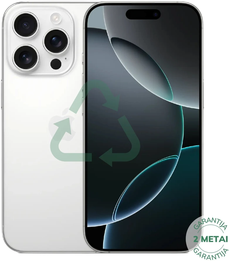 Apple Atnaujintas iPhone 16 Pro Baltas Titanium 256GB (būklė kaip naujas)