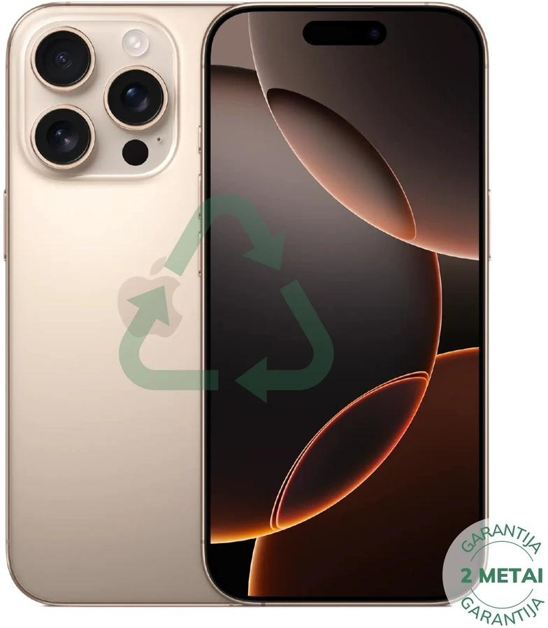 Apple Atnaujintas iPhone 16 Pro Desert Titanium 128GB (būklė kaip naujas)