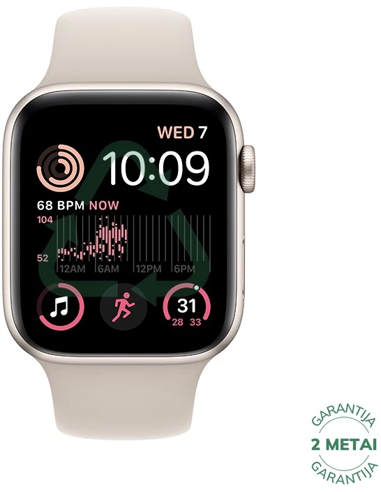 Atnaujintas Apple Watch SE 2.gen 44mm GPS + Cellular Aluminum / Starlight (būklė kaip naujas)