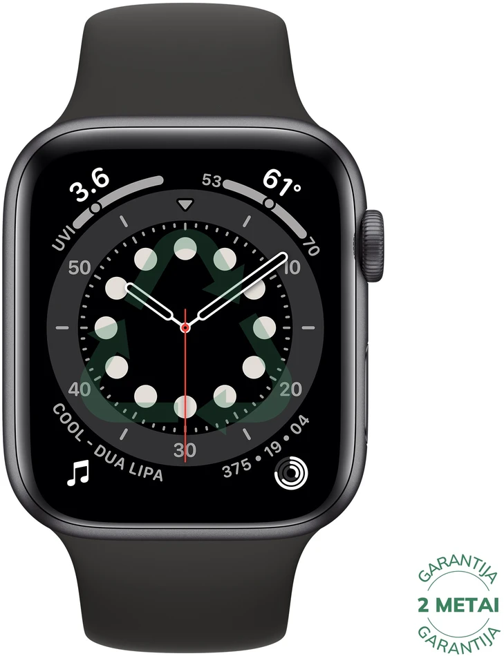 Atnaujintas Apple Watch Series 6 44mm Aliuminio GPS / Space Gray (būklė kaip naujas)