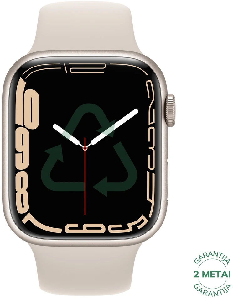 Atnaujintas Apple Watch Series 7 45mm Aliuminio GPS+Cellular / Starlight (būklė kaip naujas)