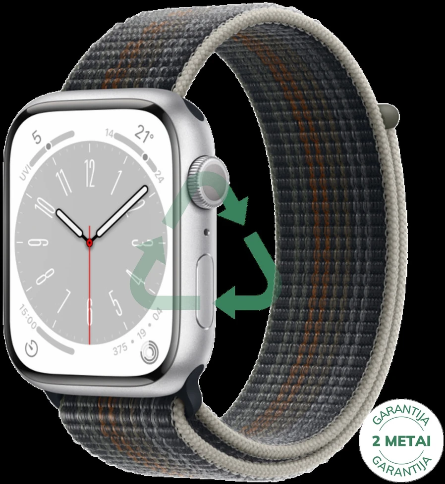 Atnaujintas Apple Watch Series 8 45mm GPS + Cellular Stainless Steel / Sidabrinis (būklė kaip naujas)