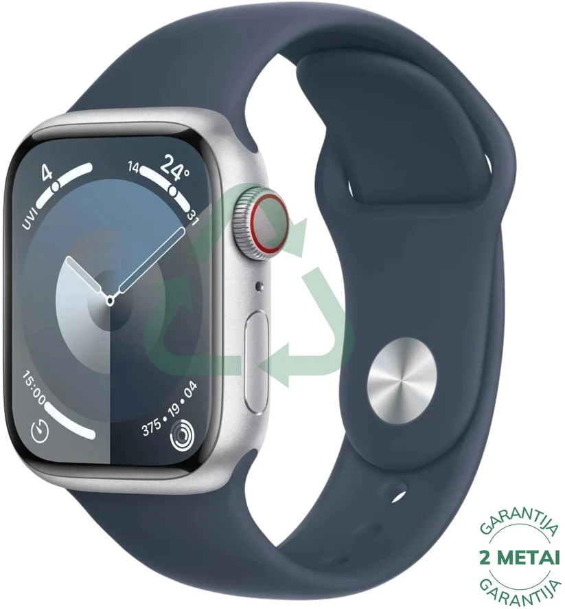 Atnaujintas Apple Watch Series 9 41mm GPS Aluminum / Sidabrinis (būklė kaip naujas)