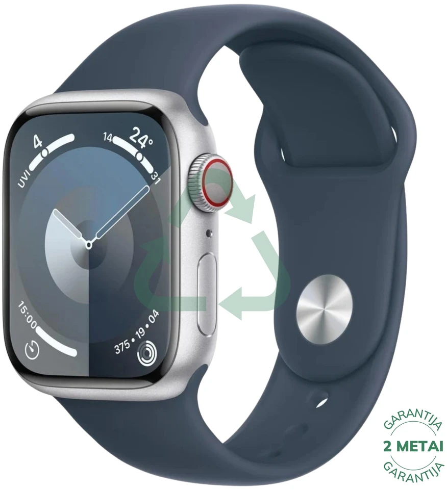 Atnaujintas Apple Watch Series 9 45mm GPS + Cellular Aluminum / Sidabrinis (būklė kaip naujas)