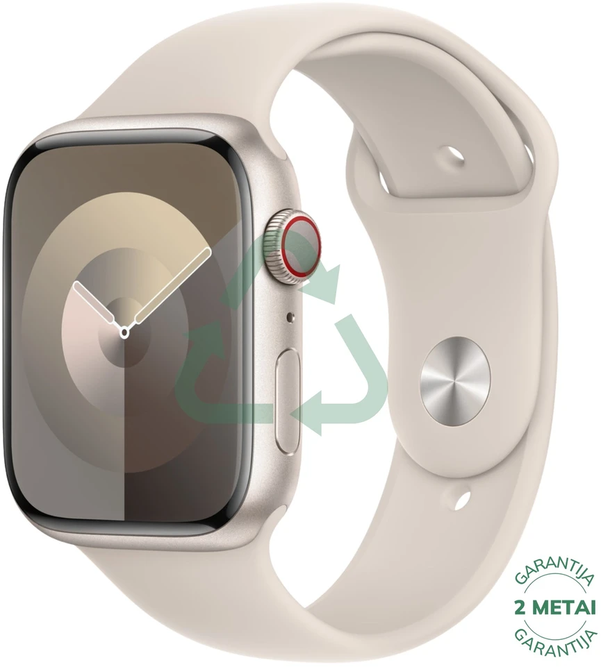 Atnaujintas Apple Watch Series 9 45mm GPS + Cellular Aluminum / Starlight (būklė kaip naujas)