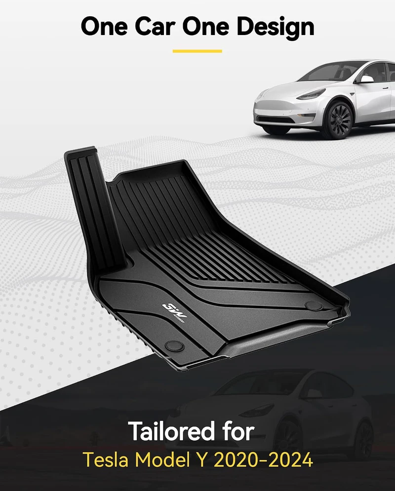 3W automobiliniai grindų kilimėliai Tesla Model Y 2020–2024, TPE, juodi, 21106-1-2-FBA