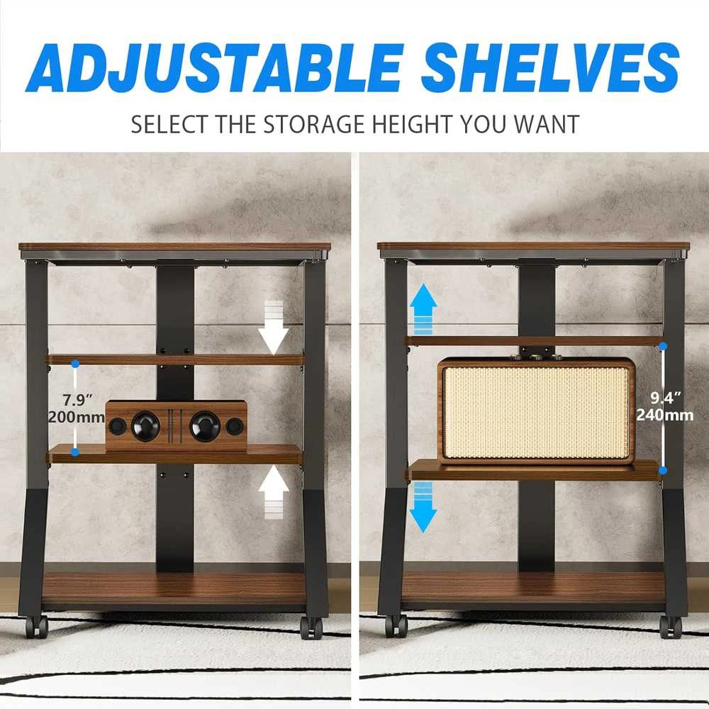5Rcom HiFi medinė AV lentyna, 4 aukštų, maksimalus svoris 54 kg, reguliuojamas stovas HF2001BWM-NEW