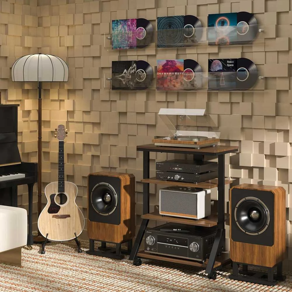 5Rcom HiFi medinė AV lentyna, 4 aukštų, maksimalus svoris 54 kg, reguliuojamas stovas HF2001BWM-NEW