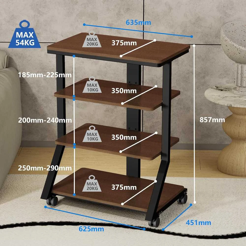 5Rcom HiFi medinė AV lentyna, 4 aukštų, maksimalus svoris 54 kg, reguliuojamas stovas HF2001BWM-NEW