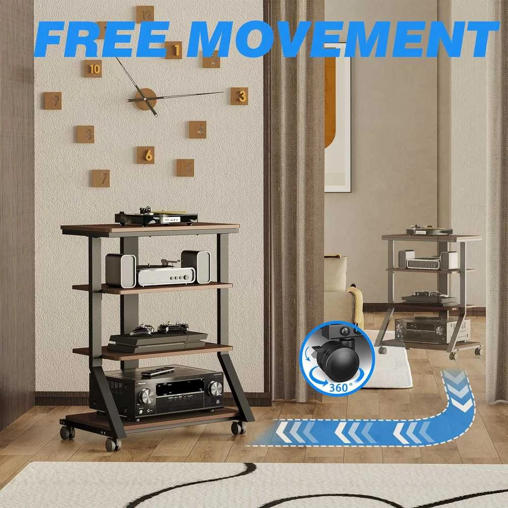 5Rcom HiFi medinė AV lentyna, 4 aukštų, maksimalus svoris 54 kg, reguliuojamas stovas HF2001BWM-NEW