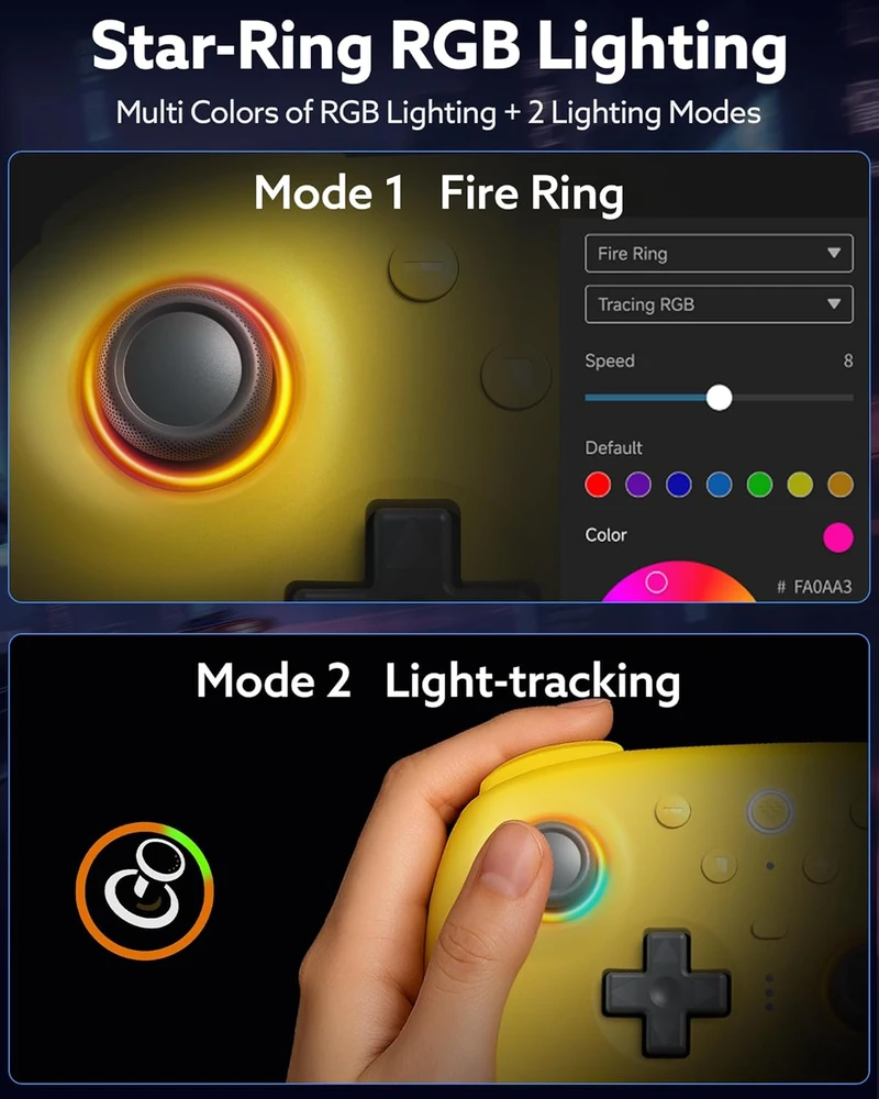 8Bitdo belaidis žaidimų pultas Ultimate 2 Bluetooth su RGB žiedu, TMR svirtelėmis ir programuojamais mygtukais, geltonas